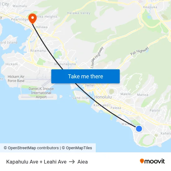 Kapahulu Ave + Leahi Ave to Aiea map