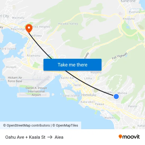 Oahu Ave + Kaala St to Aiea map