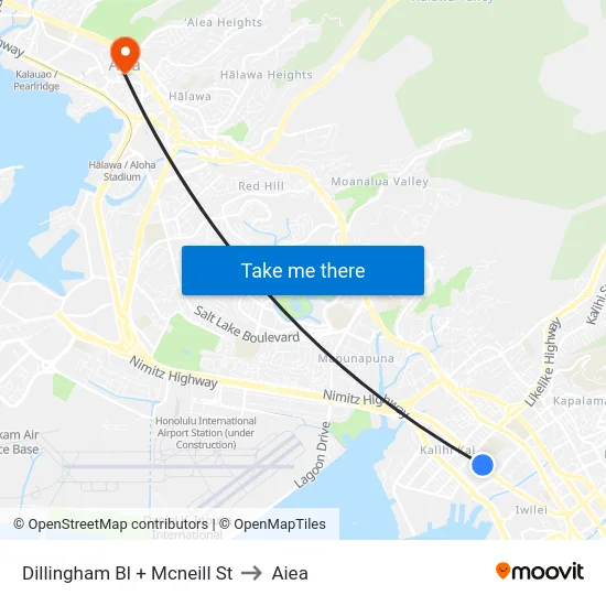 Dillingham Bl + Mcneill St to Aiea map