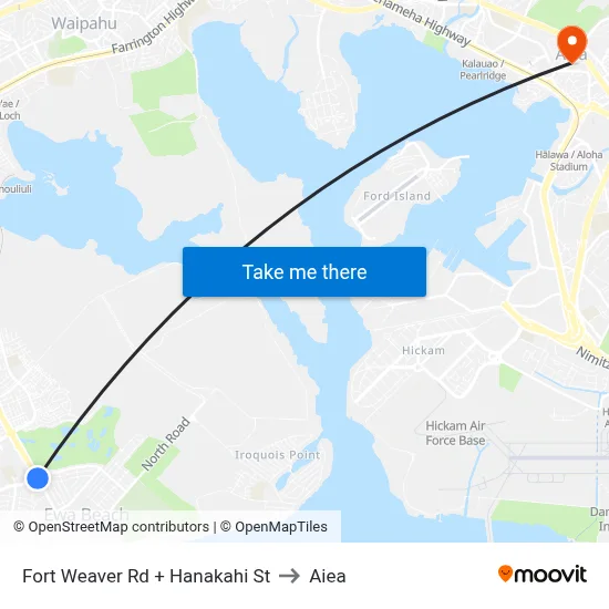 Fort Weaver Rd + Hanakahi St to Aiea map