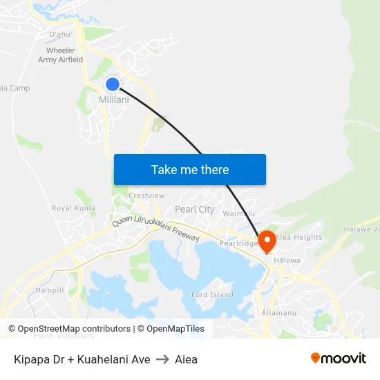 Kipapa Dr + Kuahelani Ave to Aiea map
