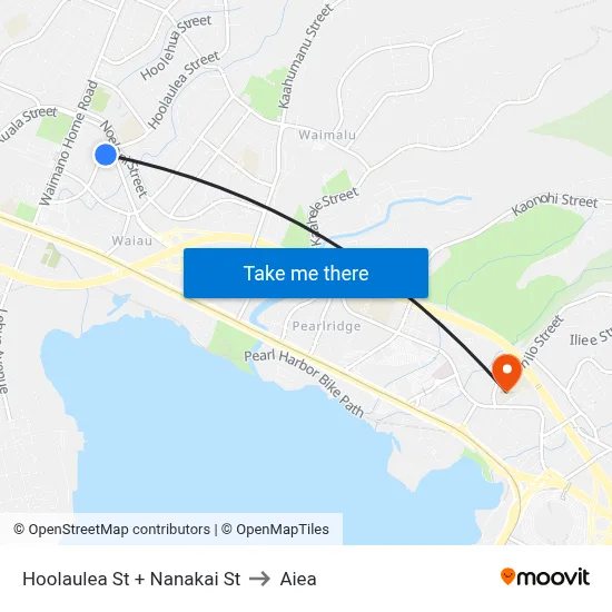 Hoolaulea St + Nanakai St to Aiea map