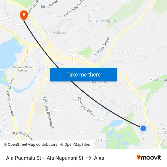 Ala Puumalu St + Ala Napunani St to Aiea map