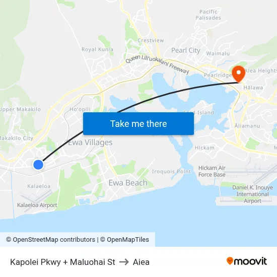 Kapolei Pkwy + Maluohai St to Aiea map