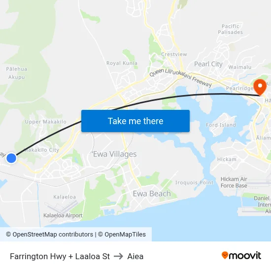 Farrington Hwy + Laaloa St to Aiea map