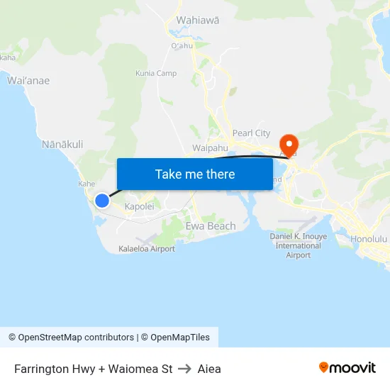 Farrington Hwy + Waiomea St to Aiea map