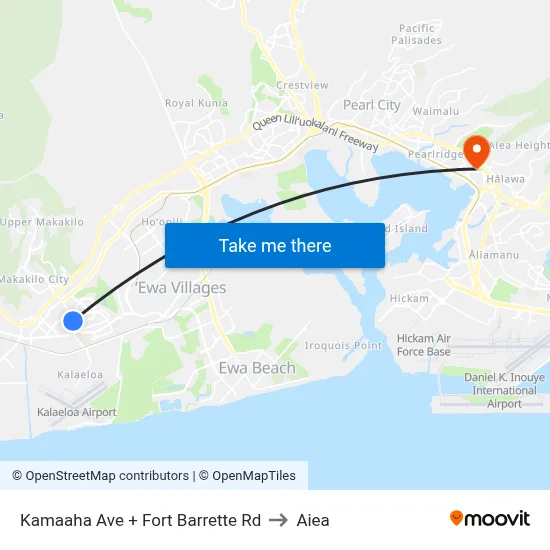 Kamaaha Ave + Fort Barrette Rd to Aiea map