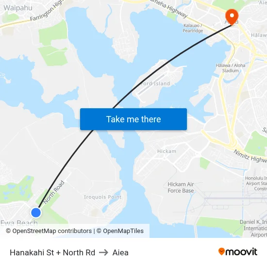 Hanakahi St + North Rd to Aiea map