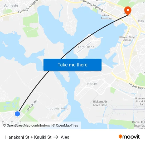 Hanakahi St + Kauiki St to Aiea map