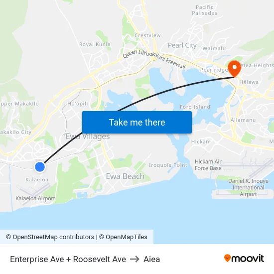 Enterprise Ave + Roosevelt Ave to Aiea map