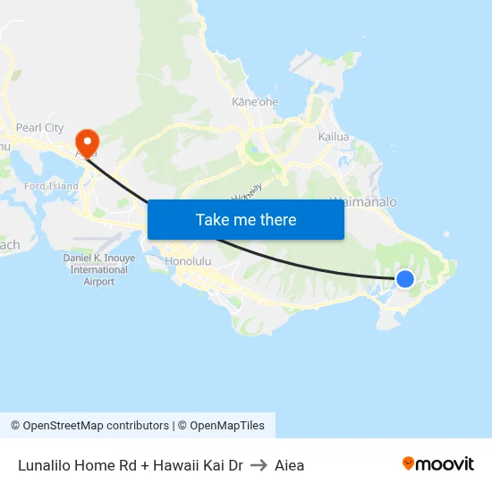 Lunalilo Home Rd + Hawaii Kai Dr to Aiea map