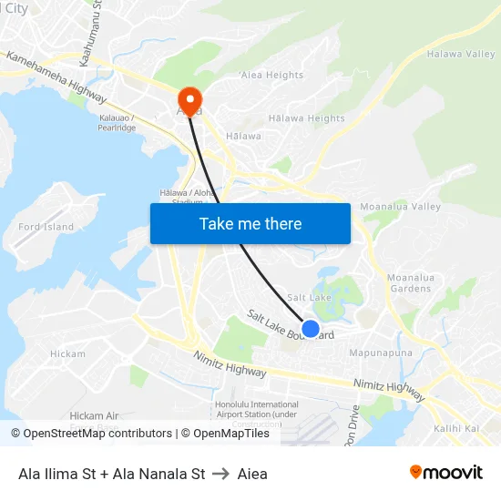 Ala Ilima St + Ala Nanala St to Aiea map