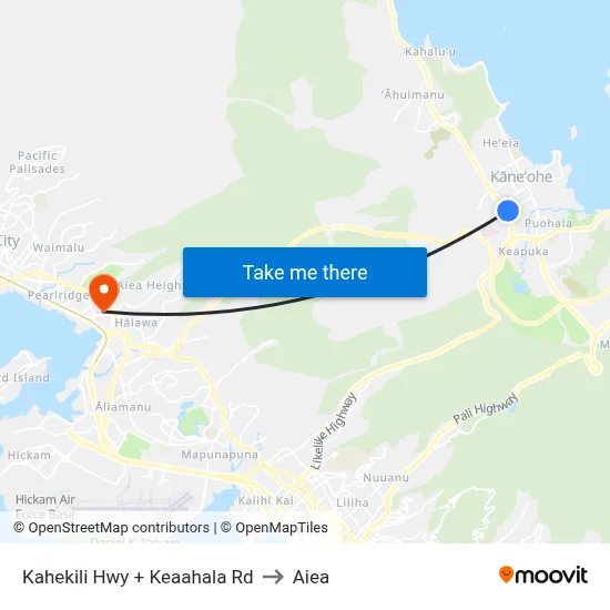 Kahekili Hwy + Keaahala Rd to Aiea map
