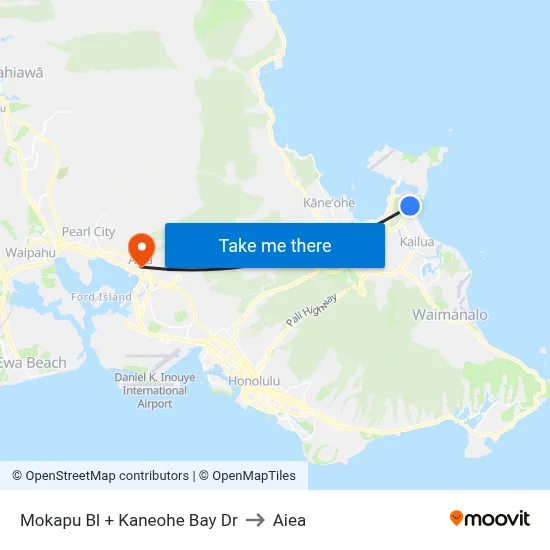 Mokapu Bl + Kaneohe Bay Dr to Aiea map