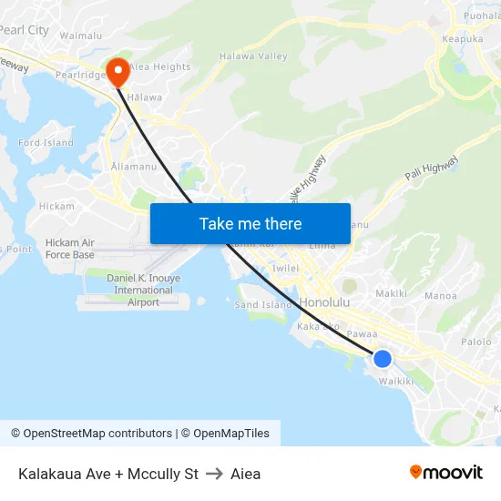 Kalakaua Ave + Mccully St to Aiea map