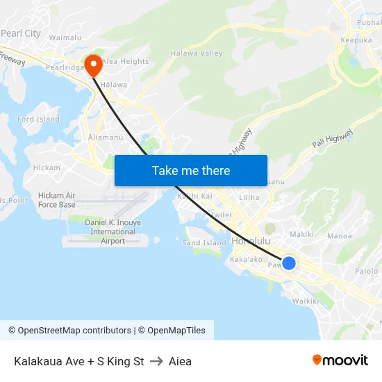 Kalakaua Ave + S King St to Aiea map