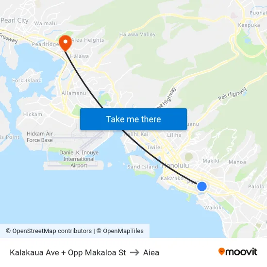 Kalakaua Ave + Opp Makaloa St to Aiea map