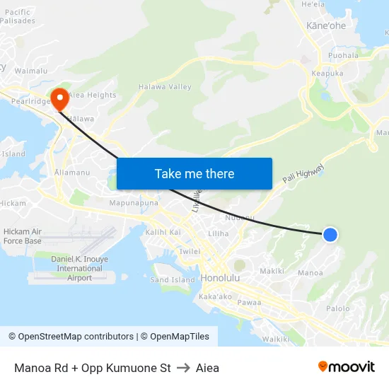 Manoa Rd + Opp Kumuone St to Aiea map