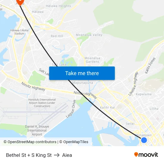 Bethel St + S King St to Aiea map