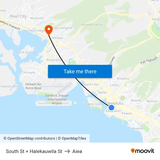 South St + Halekauwila St to Aiea map