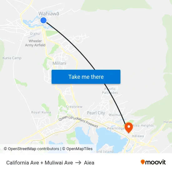California Ave + Muliwai Ave to Aiea map