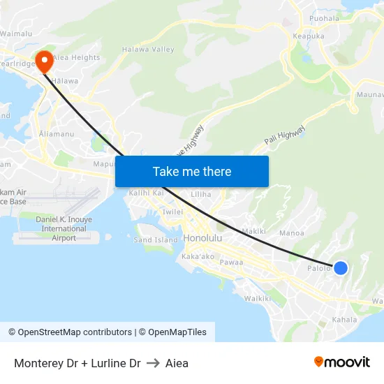 Monterey Dr + Lurline Dr to Aiea map
