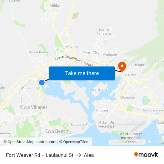 Fort Weaver Rd + Laulaunui St to Aiea map