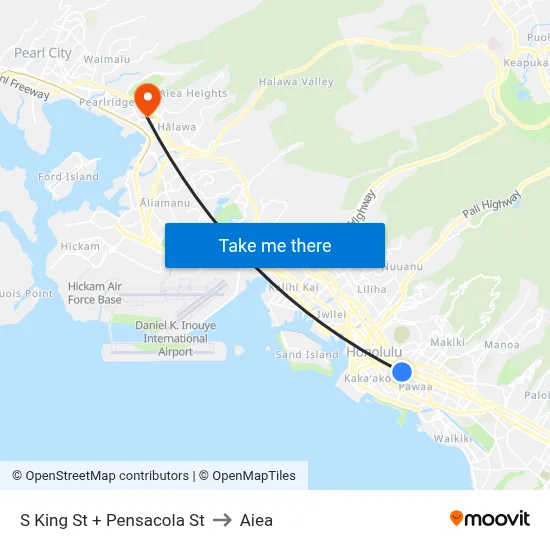 S King St + Pensacola St to Aiea map