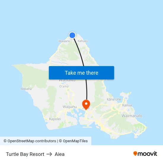 Turtle Bay Resort to Aiea map