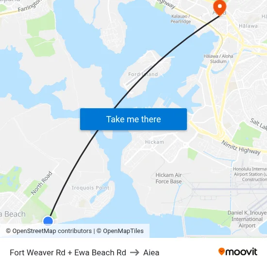 Fort Weaver Rd + Ewa Beach Rd to Aiea map