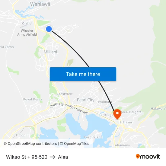 Wikao St + 95-520 to Aiea map