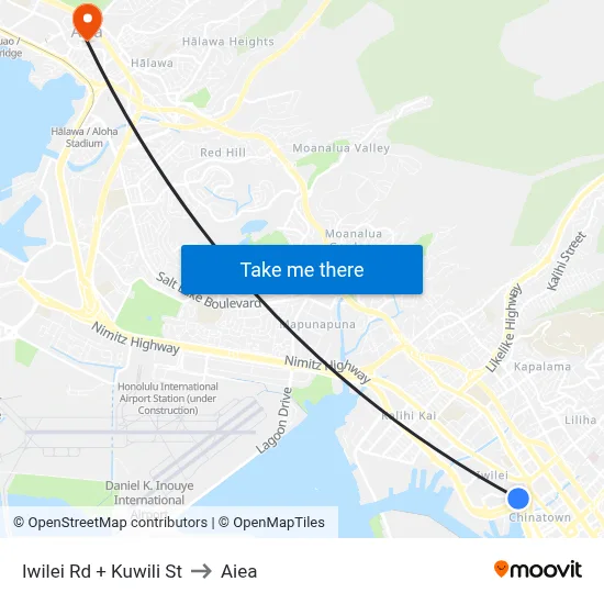 Iwilei Rd + Kuwili St to Aiea map