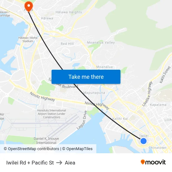Iwilei Rd + Pacific St to Aiea map