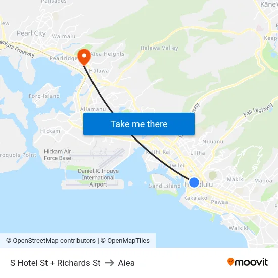 S Hotel St + Richards St to Aiea map