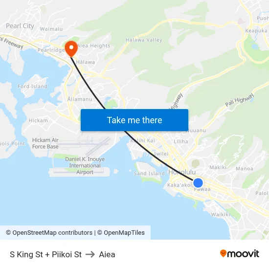 S King St + Piikoi St to Aiea map