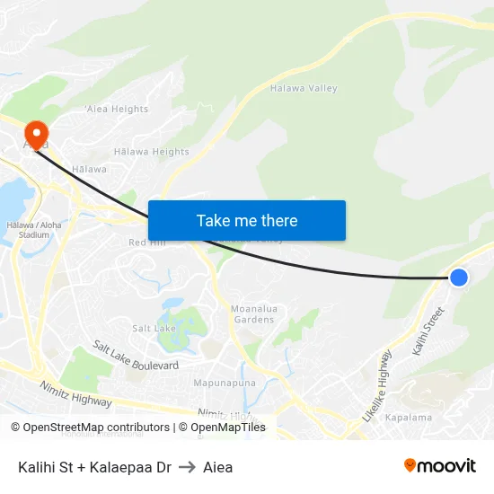 Kalihi St + Kalaepaa Dr to Aiea map