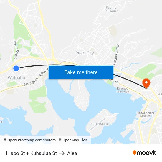 Hiapo St + Kuhaulua St to Aiea map