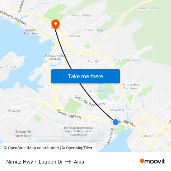 Nimitz Hwy + Lagoon Dr to Aiea map