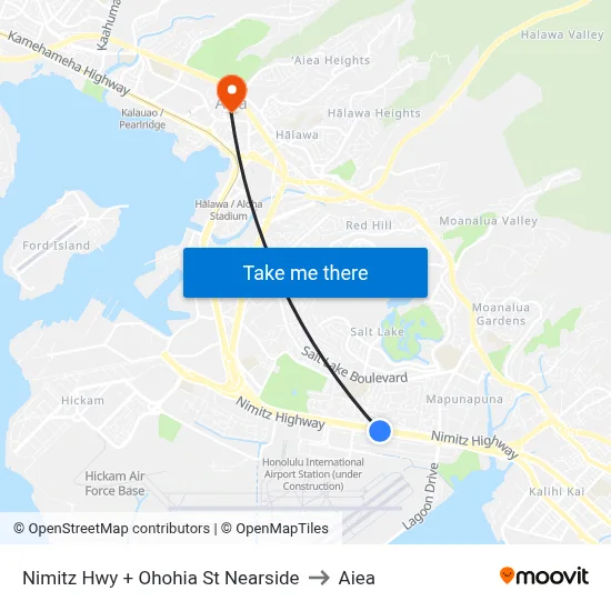 Nimitz Hwy + Ohohia St Nearside to Aiea map