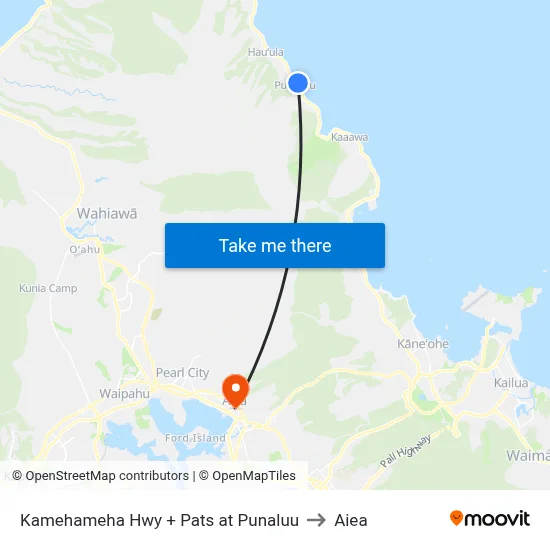 Kamehameha Hwy + Pats at Punaluu to Aiea map