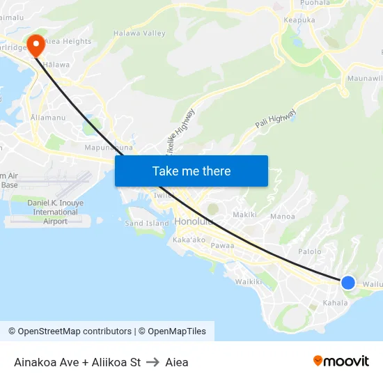 Ainakoa Ave + Aliikoa St to Aiea map