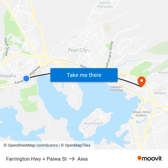 Farrington Hwy + Paiwa St to Aiea map
