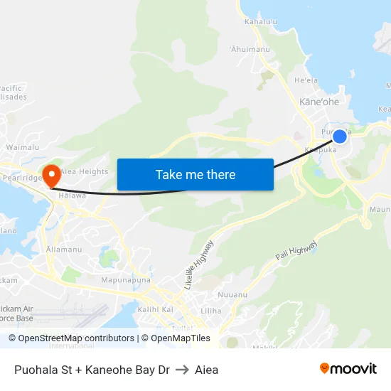 Puohala St + Kaneohe Bay Dr to Aiea map