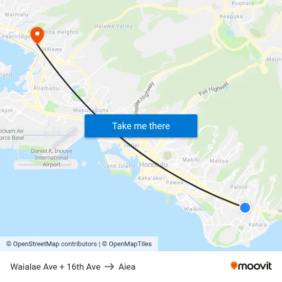 Waialae Ave + 16th Ave to Aiea map