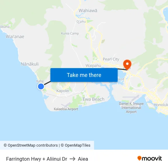 Farrington Hwy + Aliinui Dr to Aiea map