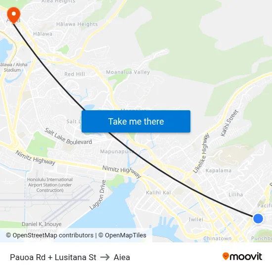 Pauoa Rd + Lusitana St to Aiea map