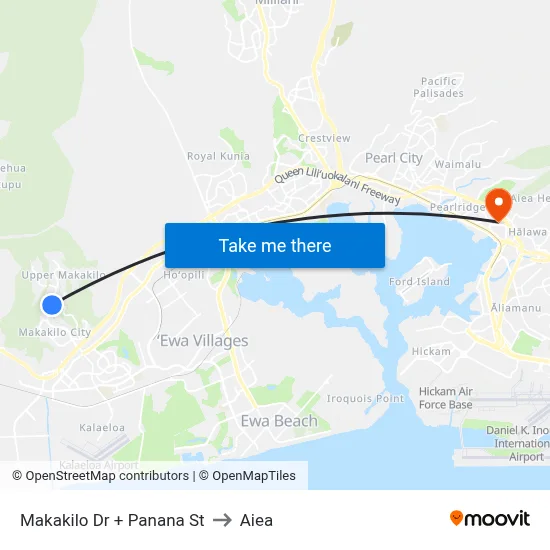 Makakilo Dr + Panana St to Aiea map