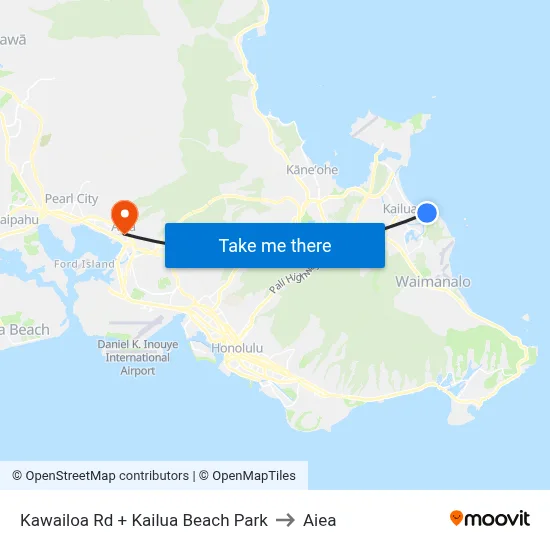 Kawailoa Rd + Kailua Beach Park to Aiea map