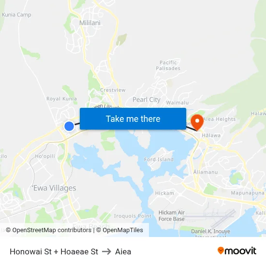Honowai St + Hoaeae St to Aiea map