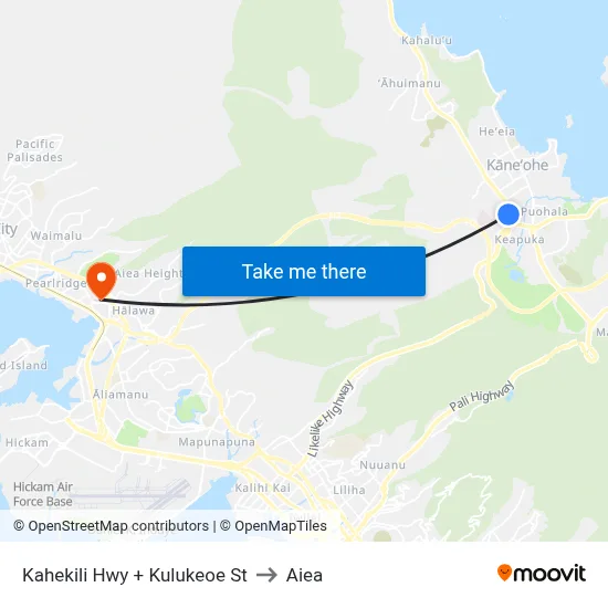 Kahekili Hwy + Kulukeoe St to Aiea map